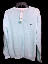 Vtg NWT NOS 90's Lacoste Mens Baby Blue V Neck Sweater Size 5 M Cotton L