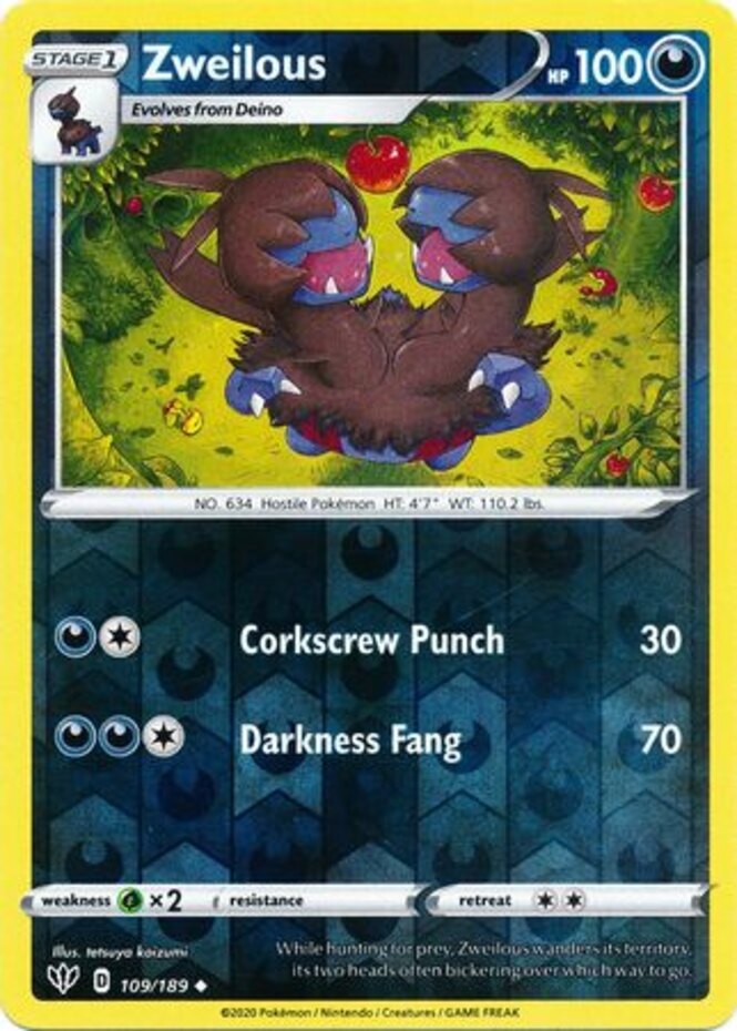 LP Pokemon Zweilous - 109/189 - Uncommon - Reverse Holo Lightly Played Darkness 