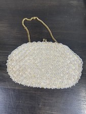 Vintage Evening Bag purse Handbag Made In Hong Kong Natural Ivory Sparkle Beaded