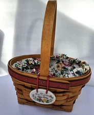 Longaberger Basket 1995 Protector Rose Fabric Plastic Liner Happy Easter Tie On