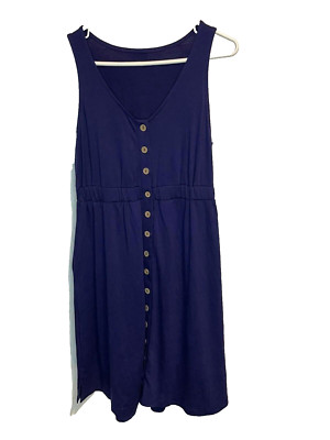 Trendsi Button Down Empire Waist Dress Women's Size S Dark Blue New With Tags