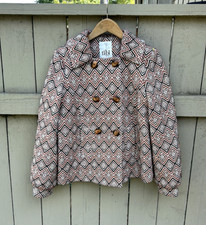 Tibi Wool Peacoat Geometric Print Houndstooth Seersucker Career Wear Sz 4