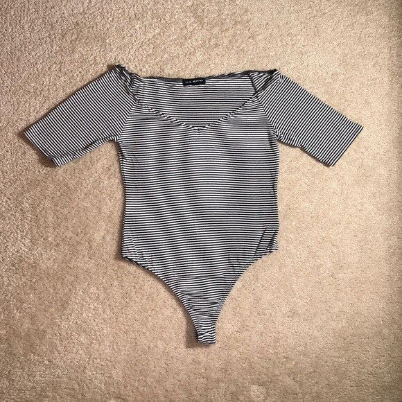 L.A Hearts Pacsun Thin Black Stripe Thong Bodysuit