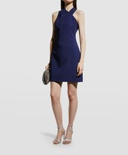  325 Milly Women's Blue Cady Pleated Halter Ellia Sheath Dress Size 0