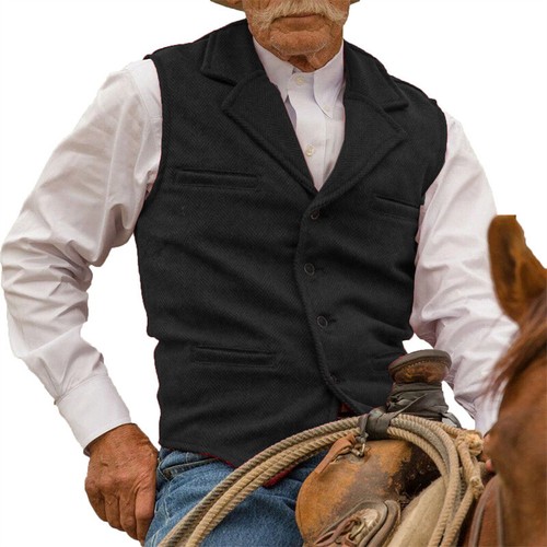 Mens Tweed Waistcoats Herringbone Vests Wedding Retro Casual Wool Business XS-3X - Picture 18 of 18