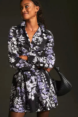 knee length dresses for ladies Bernadette off-white floral-lace mini shirt dress (Final Sale-US Only)