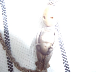 ANTIQUE ENGLISH WWI SILVER & WOOD FUMSUP GOOD LUCK CHARM PENDANT