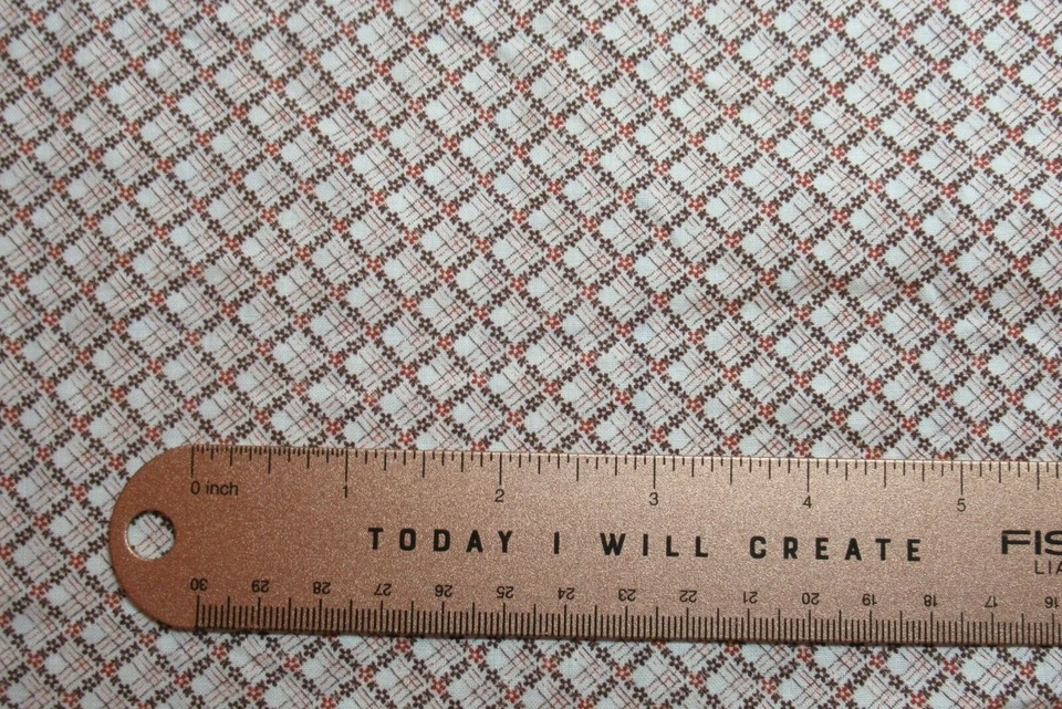 Telas VIP 100 % Algodón CUARTO GRASO Marrón Óxido Crema Flores Rayas Diamante Foto 3 de 4