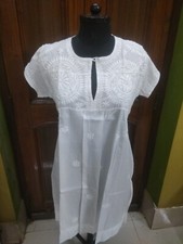 LONG 100 COTTON DESIGNER M 41 ETHNIC HANDMADE CHIKAN EMBROIDERY KURTA TOP KURTI