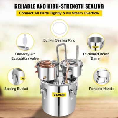 Stainless Steel 50L Water Alcohol Distiller with Copper Tube and Thermometer