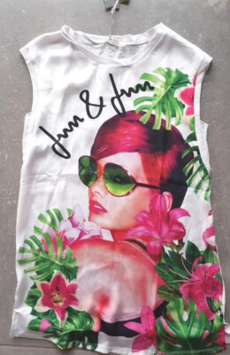 Fun & Fun-Sommer Luft Kleid - Weiß mit Print,Logo,Details,Gr.42,Top