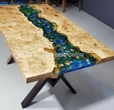 Blue Resin Epoxy Dining Custom Table Top Acacia Wooden Precious Living Décors