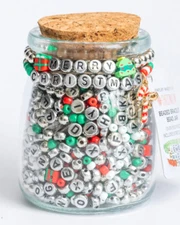 Jewelry Made By Me DIY Bead Kit Jar "Merry Christmas" Metallic Number and Letter