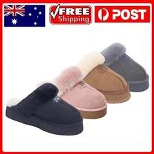 【Extra 5%OFF】Womens Platform UGG Slippers Scuff Premium Australia Sheepskin Wool