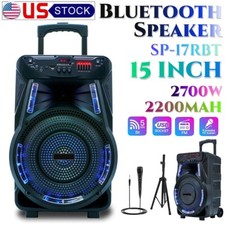 2700W 15" Bluetooth Speaker Rechargeable Trolley Speaker w/Tripod Stand SP-17RBT