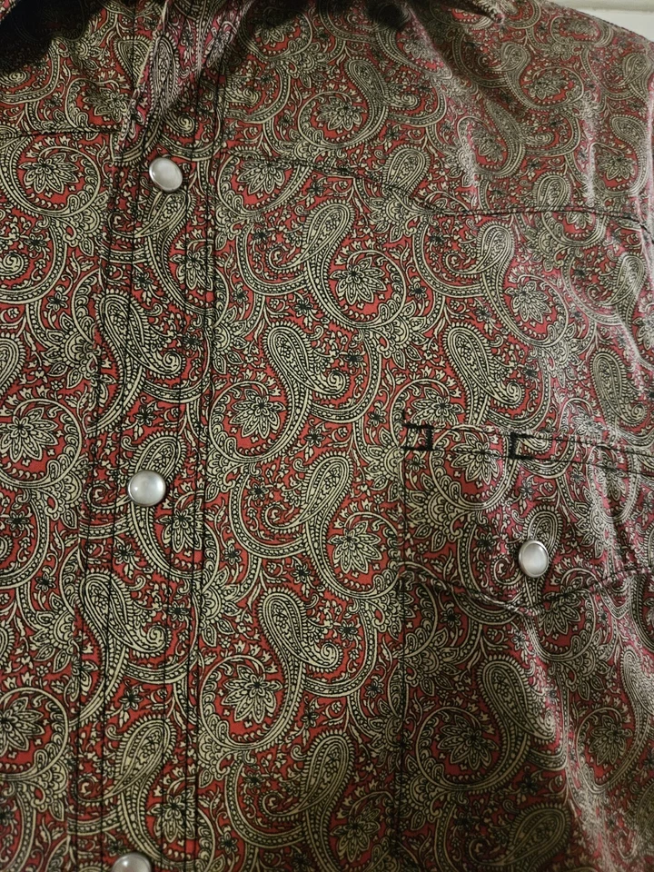 Camisa Wrangler Wrancher Para Hombre Talla 2X/2X Perla Snap Paisley Manga Corta. Foto 3 de 4