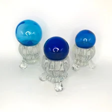 3 Vintage Hand Blown Art Glass Orbs Floating Balls & Jeannette Crystal Bases