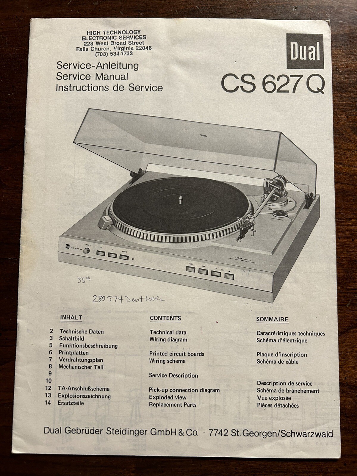 Dual CS-627Q CS 627 Q Turntable Record Player Service Manual Original Genuine