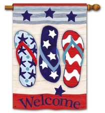 Welcome Flip Flops Patriotic USA Holiday House Flag - 28" x 40" - 92698