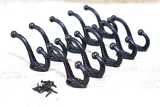 10 Cast Iron Black School Style Coat Hooks Hat Hook Rack Hall Tree Acorn Hook
