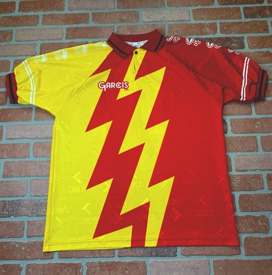Vintage 90s Garcis M R Lightning Bolt Jersey Red Holographic Xl Rare Ebay