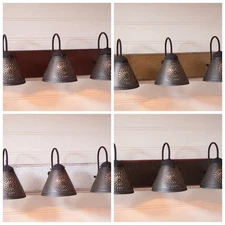 Crestwood 3 Arm Vanity Light with Punched Tin Shades in 5 Color Choices