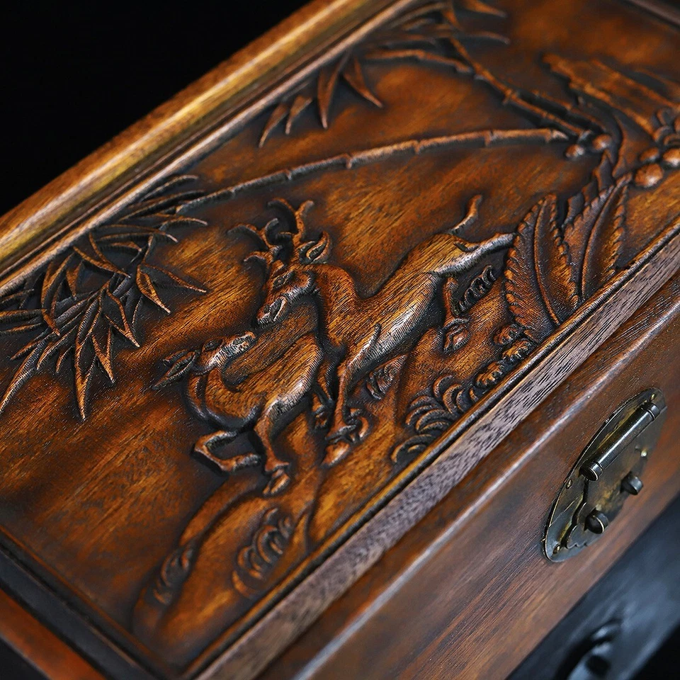 28 cm China natural Rosewood box sika deer Bamboo wood box jewelry box - Image 3 of 4