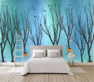 3D Blue Branch Tree 25003NA Wallpaper Wall Murals Removable Wallpaper Fay