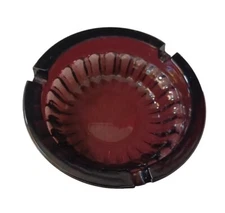 VINTAGE PURPLE GLASS ASHTRAY 4" ROUND 3 SLOT MCM 
