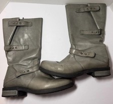 ERIC MICHAEL Women's Size 10 Carlotta Distressed Gray Leather motorcycle boot