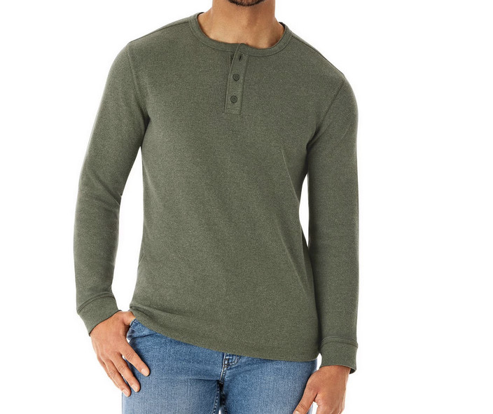 Shirt Green Thermal Henley Long Sleeve Stretch Men's M By Member's Mark