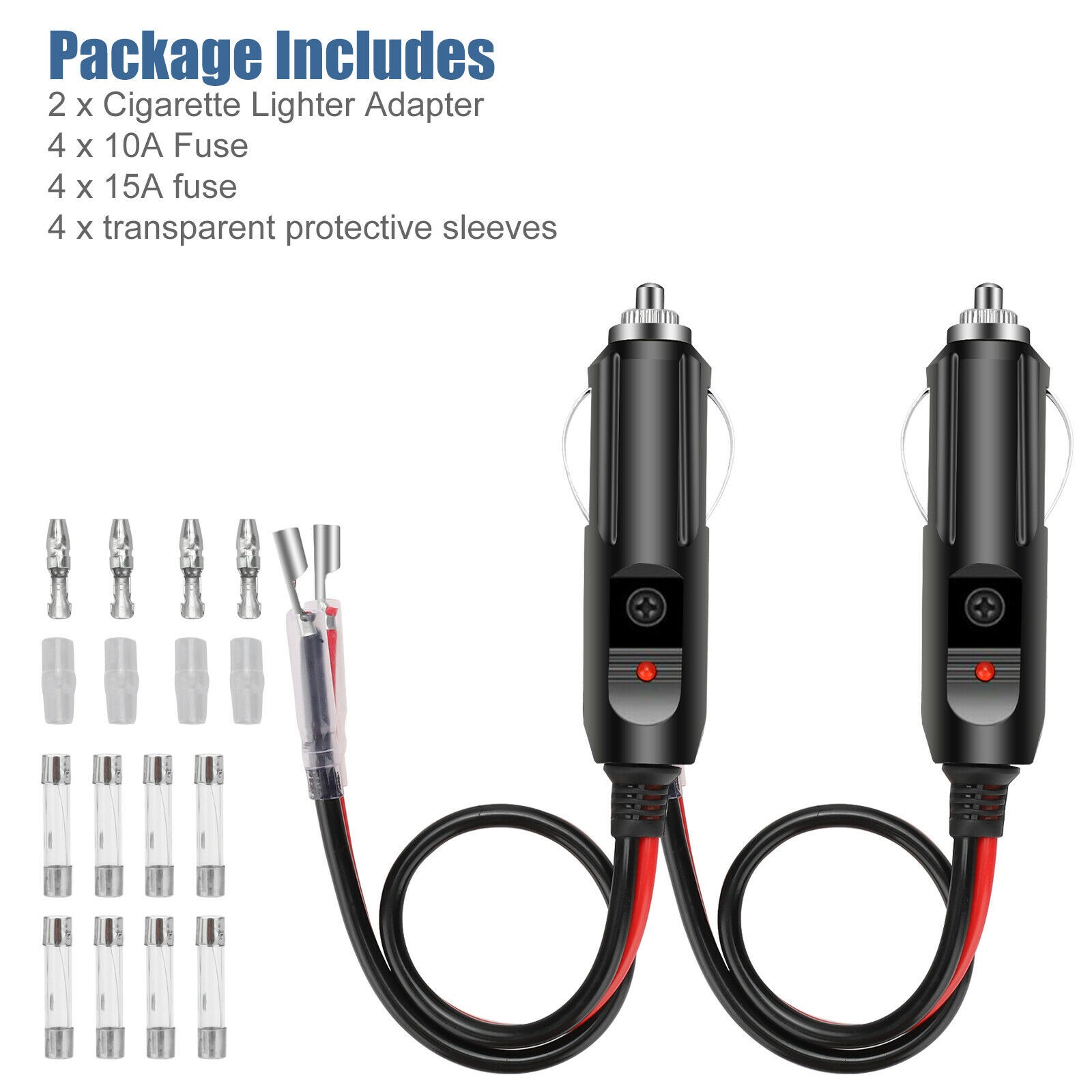 2 Pack 12V Fused LED Light Cigarette Lighter Male Plug Replacement with Leads
