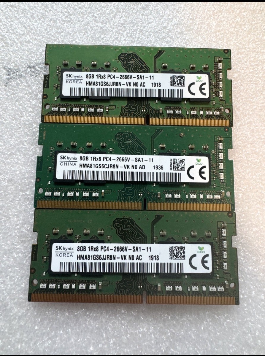 SK Hynix 8GB 1Rx8 PC4-2666V Laptop RAM **Lot of 3** | eBay