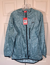 Nike Running Jacket Hooded Packable Green/White/Black Womens Size M NWT