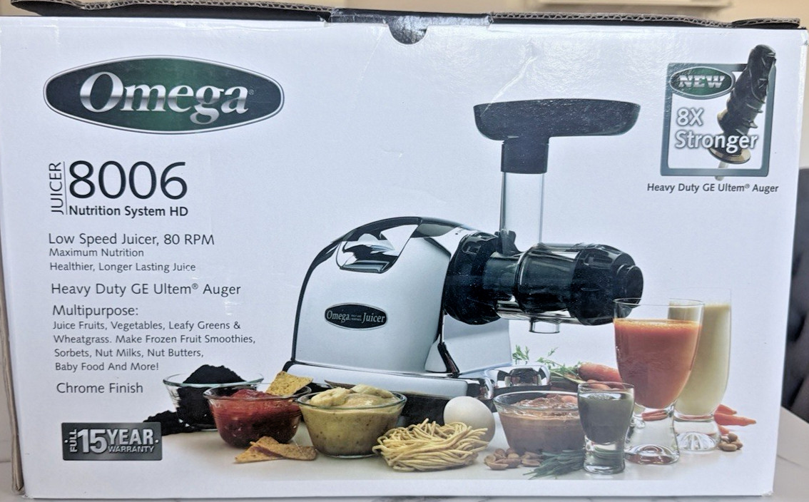 Omega 8006 Heavy Duty Juicer Nutrition System HD Low Speed Powerful Motor