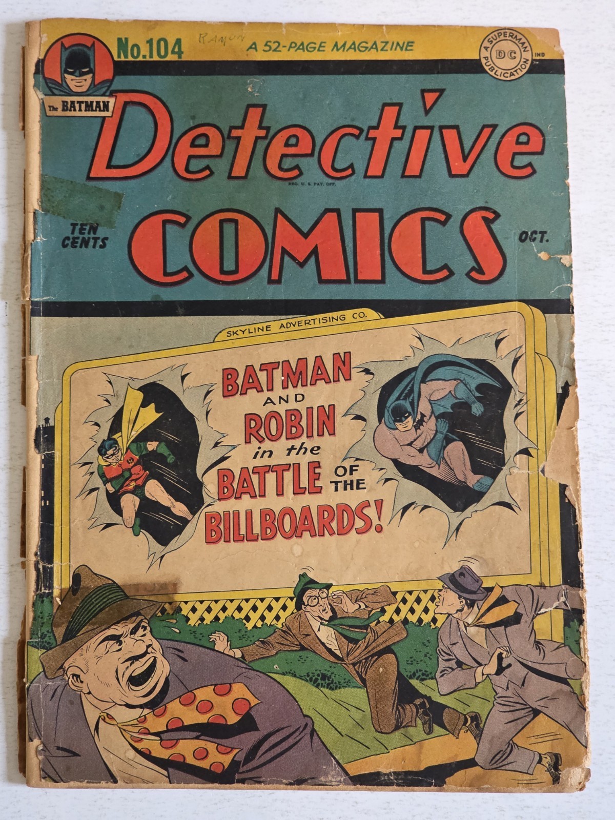 DETECTIVE COMICS #104 Poor Batman Bill Finger 1945 Pre-Code Golden Age WWII Era