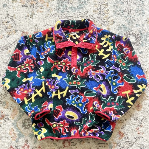 Vintage LL Bean Fleece Snap T Youth Medium 90s Dog Print Synchilla Rare 19x23