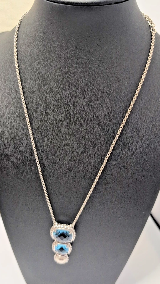 Collar colgante de vidrio azul Brighton marco de cuerda tono plata de 18 pulgadas Foto 2 de 4