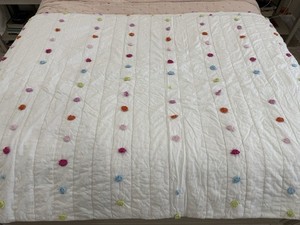 Pottery Barn Kids Bright Pom Pom Quilt Queen 86" x 86" - White