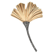 Gold Ginkgo Leaf Brooch Pin Crystal Rhinestone Statement Lapel Pin Women