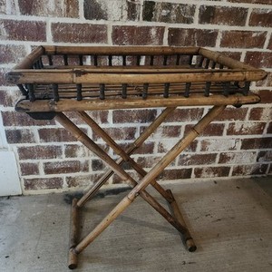 Vintage Mid 20th Century Folding Bamboo Butler Serving Tray TV Table MCM Cottage