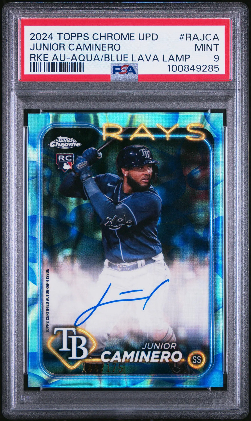 2024 Topps Chrome Update Auto Junior Caminero Aqua Blue Lava Lamp #/175 PSA 9