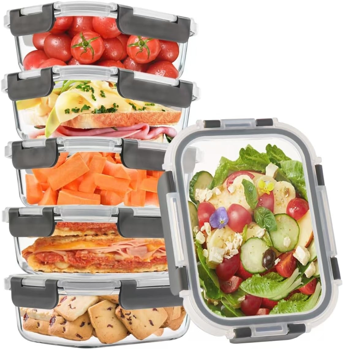 6Pack 22oz Glass Meal Prep Containers Glass Food Storage Containers Sets W/ Snap