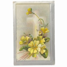 Easter Yellow Spring Flowers Greeting Holiday Embossed Postcard 5.5 x3.5  1910