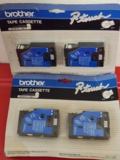 Lot 2 Brother TC-20 P-Touch Tape 12mm Black on White Vintage 4 Tapes Stained Pac