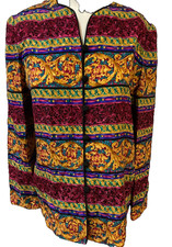 Vintage 80s Adrianna Papell Designs Silk Jacket Blazer Multi Color Size 4