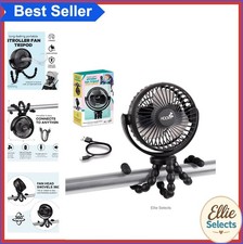 Portable Stroller Fan Rechargeable USB-C Flexible Tripod Legs 360 Rotation Car