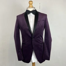 NEXT Velvet Blazer Jacket Men's Size 38R Purple Paisley Tuxedo Evening Slim Fit