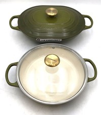 Le Creuset Olive Enameled Cast Iron Braiser & Oval Dutch Oven Lot Made in France