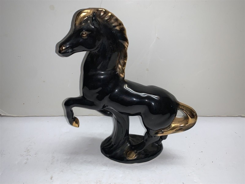 MCM China Ceramic Black Horse Gold Trim California Potttery 